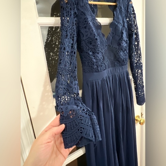 Lulu’s Awaken My Love Navy Blue Long Sleeve Lace Maxi Dress - Size S - Picture 5 of 10